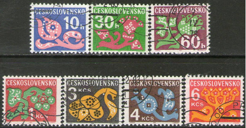 Checoslovaquia 7 Sellos Usados Taxe = Flor Estilizada 1972 