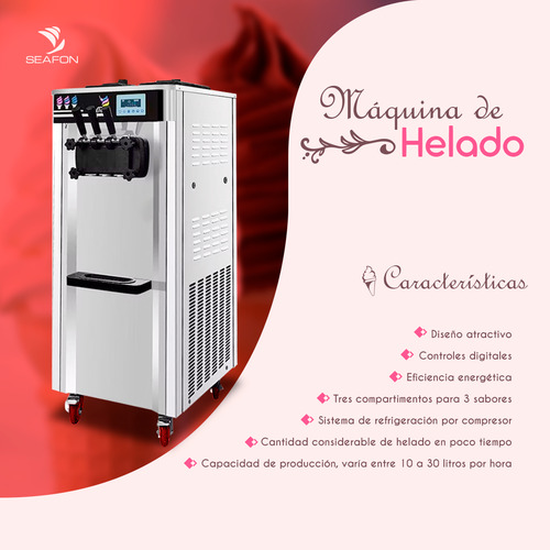 Maquina Helado Suave Nieve Comercial 3 Sabores 2200w