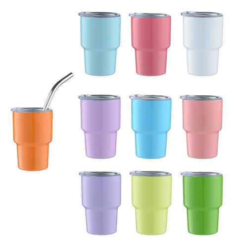 Mini Vaso De 3 Oz Con Pajilla, Vaso De Chupito De Acero Inox