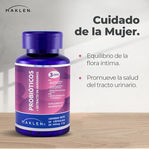 Probióticos Femeninos + Extracto de Arandanos | 90 Cápsulas | Maklen