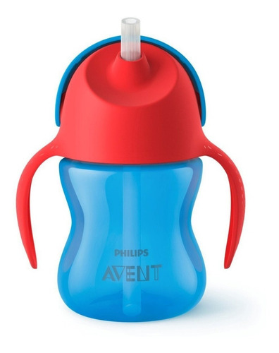 Imagen 1 de 2 de Vaso para bebés con aza antiderrame Philips Avent Straw Cup SCF796 con sorbete color azul 1 unidad de 200mL