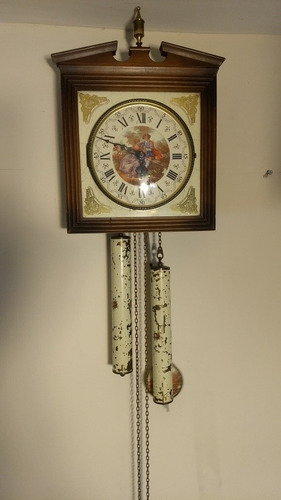 Reloj Alemán Antiguo De Péndulo Y Pesas Funcionando E.schmec