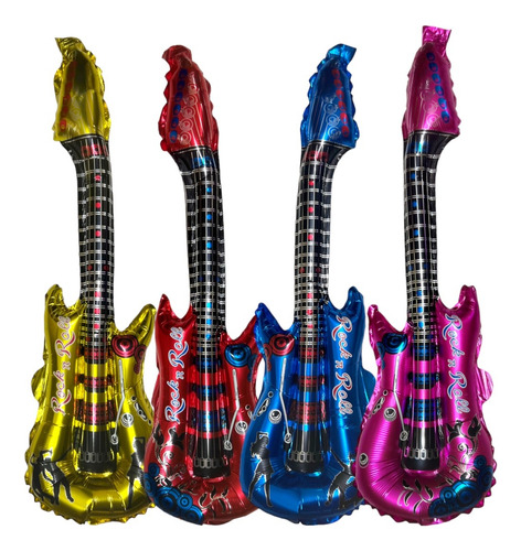 Guitarra Inflable 10 Piezas Globo Metalico Mayoreo