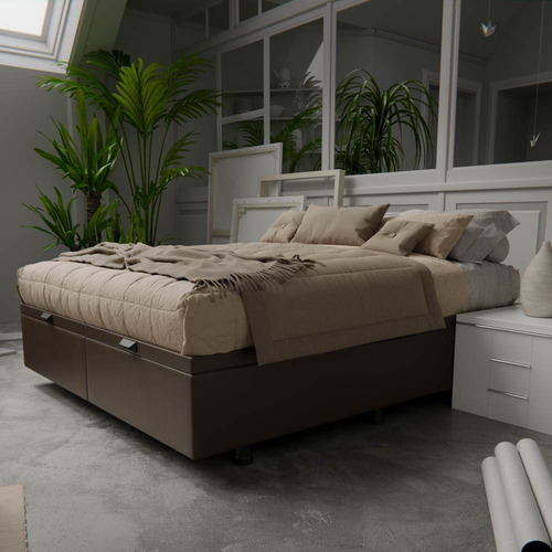 Base Box Baú Cama Casal King 192x203 Bipar Liz Sint Marrom