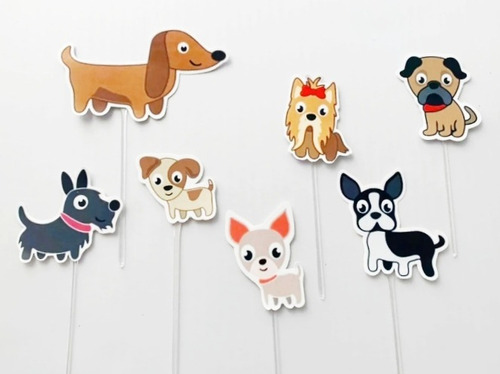 Pack X15 Toppers Para Cupcakes Muffins Perritos