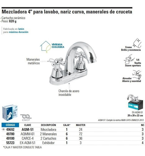 Mezcladora Lavabo 4' Zamac Cruceta Foset 49692