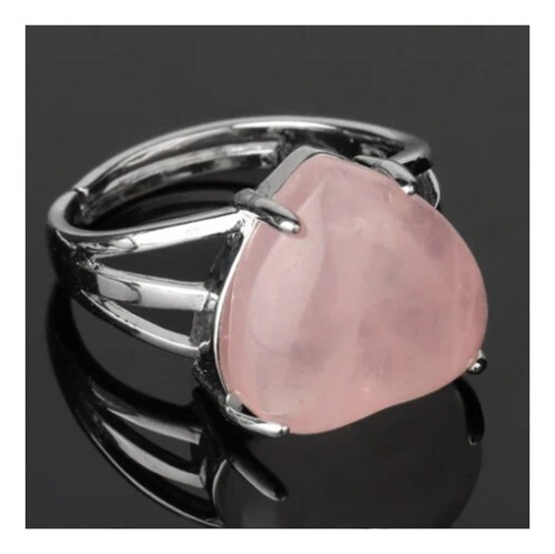 Anillo Corazón Cuarzo Rosa Ajustable Amuletos Suerte