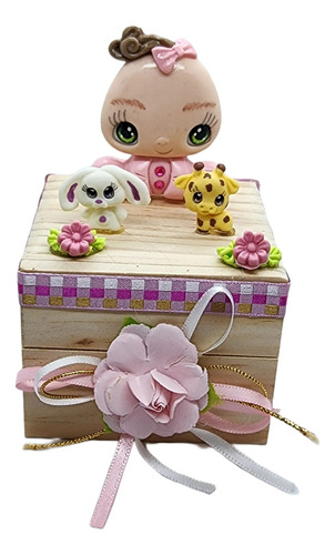 Recuerdo Bautizo Niña 2 Pz En Caja De Madera Natural