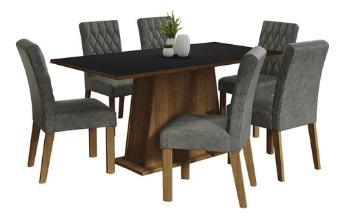 Mesa de comedor de madera con 6 sillas Madesa Britney Rps, color rústico, negro y plateado