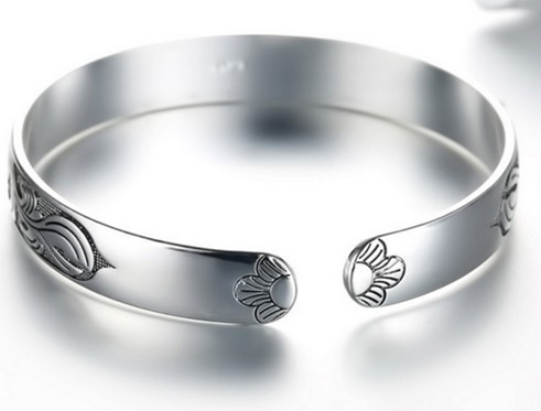 Brazalete Grabado Flor De Vid Ciruelo Cromada Plata 925