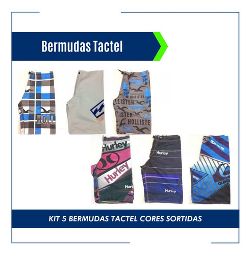 Imagem 3 de 5 de Kit 5 Bermudas Tactel Várias Marcas Atacado + Frete