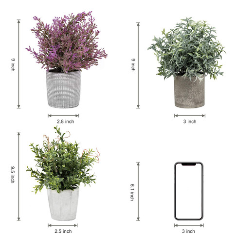 Juego De 3 Mini Plantas Artificiales En Maceta De Hierbas Si