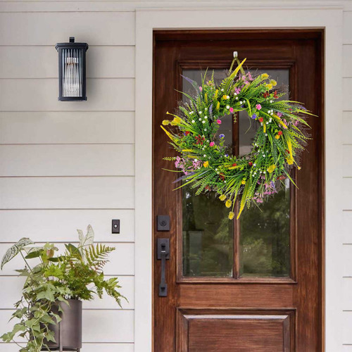 Corona Electrónica De 50 Cm Con Flores Silvestres Para Puert