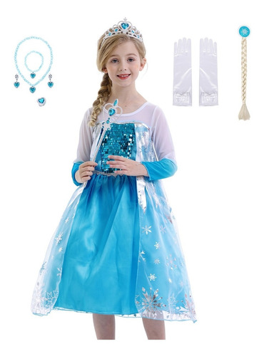 Disfraz Elsa Frozen 1 Niña Princesa Vestido Con 8 Accesorios