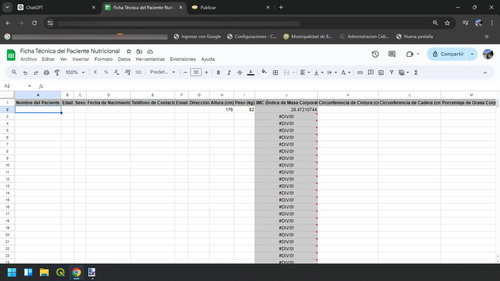 Ficha Técnica Del Paciente Nutricional Google Sheets
