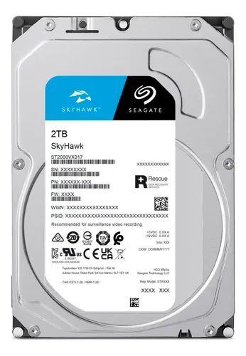 Disco Rigido Interno Seagate Skyhawk Sata Iii 2 Tb St2000vx017 Color Negro