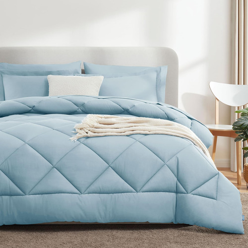 Juego De Edredón Cozylux Queen, Color Azul Claro, 7 Piezas,
