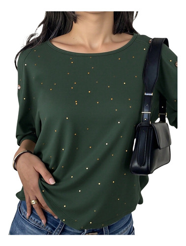 Camiseta Estampada Manga Corta Cuello Redondo De Mujer