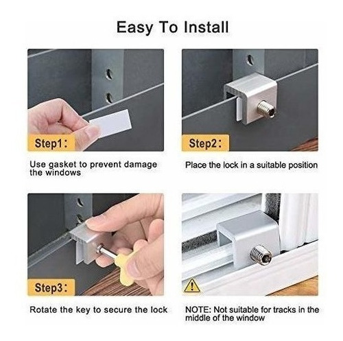 Imagen 4 de 7 de Lote De 6 Cerraduras De Aluminio Para Ventana Corredera Con