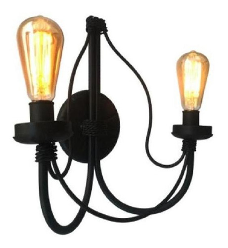 Arandela De Ferro Preto Fosco Rustica De Parede 2 Lampadas