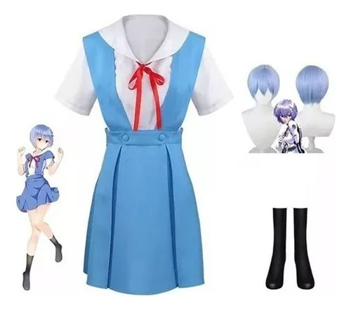 Neon Genesis Evangelion Eva Cosplay Uniforme Escolar+peluca