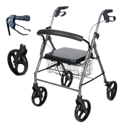 Andador Winner.med Preto Com Rodas E Assento 4 Rodas