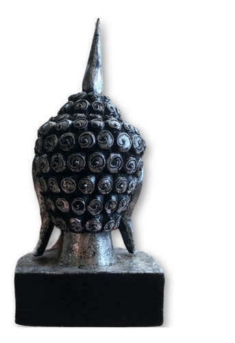 Imagen 2 de 3 de Talla Cabeza Buda En Madera 25cm Celeste Plata Oro