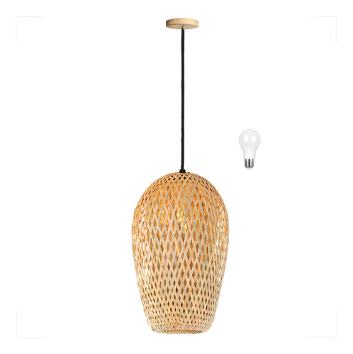 Pendente Bambu Fibra Natural Artesanal Mesa Nat63 + Led