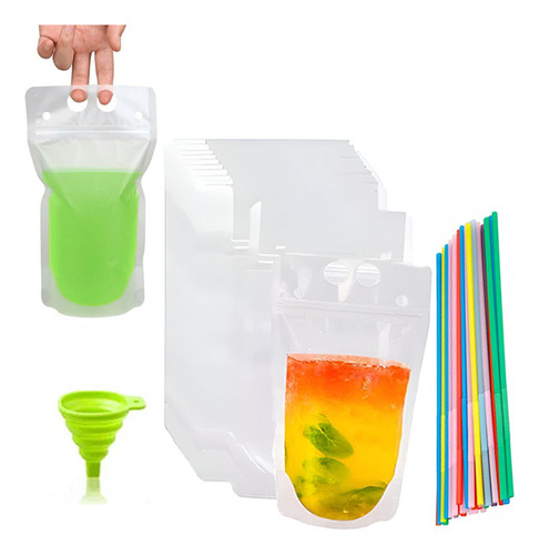 100 Conjuntos De Sacos De Bebidas Com Zíper Vertical Para Be
