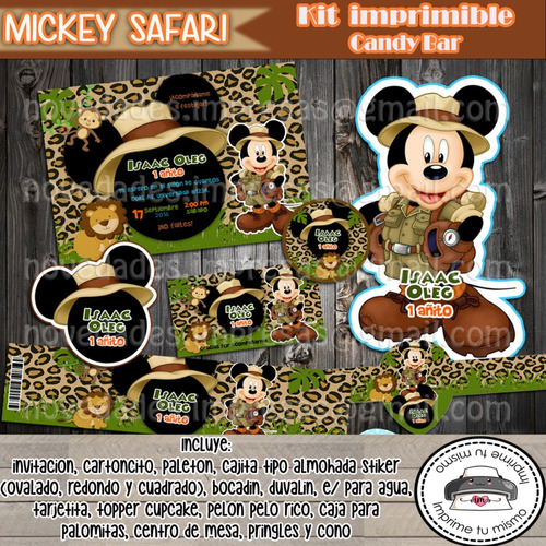 Kit Imprimible Invitacion Candy Bar Mickey Safari