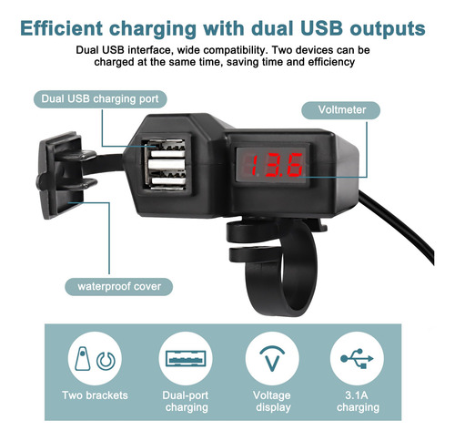Cargador Usb Para Motocicleta 5 V 3 1 A Con Voltímetro