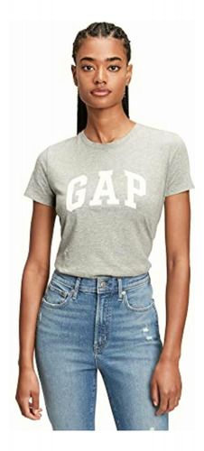 Gap Playera Clásica Con Logotipo Para Mujer, Gris Caliente,