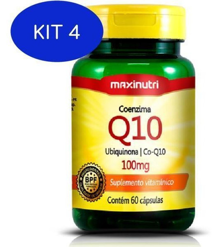 Kit 4 Coenzima Q10 (ubiquinina) 100mg 60cps Maxinutri