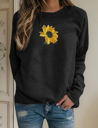 Blusa L For Mujer, Sudadera Con Estampado De Girasoles Nq9l