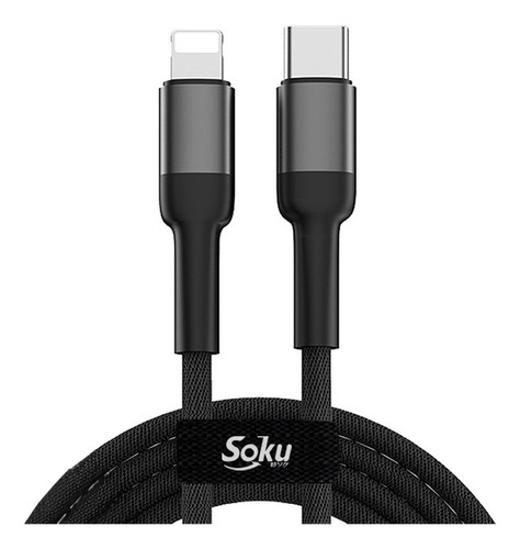 Soku Cable Pro Lighting A Usb C 3a 27w Pd Rudo Para iPhone Color Negro