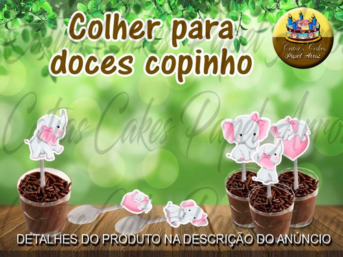 Elefantinho Rosa Menina 50 Colher Colherzinha Para Copinho 