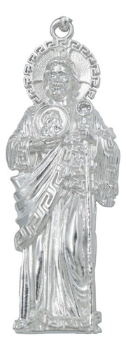 Dije Grande San Judas Liso Artesanal Plata Ley 925 8.5 Cm Color Blanco