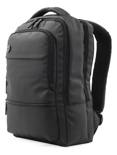 Mochila Crossover Portanotebook Theia Poliéster Engomado Color Negro Diseño de la tela Lisa