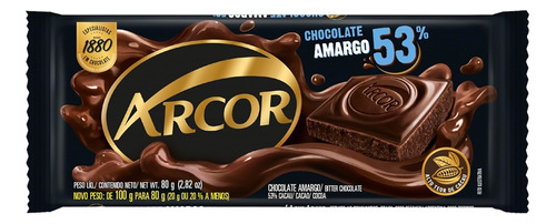 Chocolate Amargo 53% Cacau Arcor  pacote 80 g