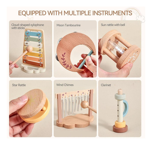 6 Instrumentos Musicales Para Bebés, Juguetes De Madera