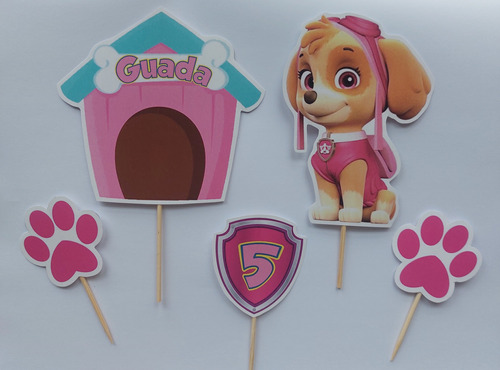 Combo Paw Patrol Skye Personalizado, Cake Topper + Pinches