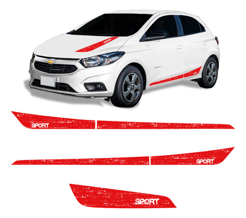 Faixa Onix Sport 2012 Até 2019 Adesivo Lateral/capô Vermelho