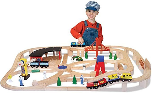 Melissa & Doug Juego De Ferrocarril De Madera, 130 Piezas (e