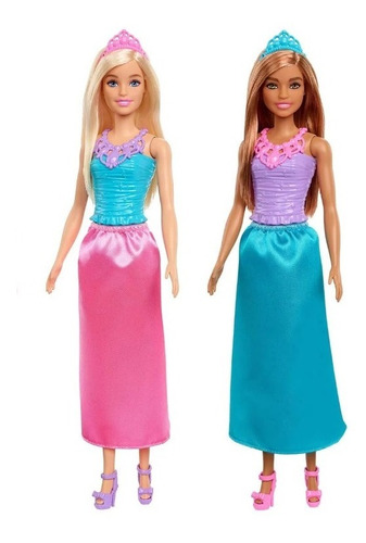 Paquete De 2 Barbie Princesa Vestido Azul C/ Rosa