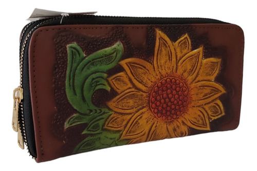 Cartera Billetera Dama Artesanal Piel Girasoles