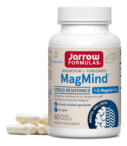 Jarrow Formulas, Vegan Magmind, Resistencia Al Estrés Sabor Sin Sabor