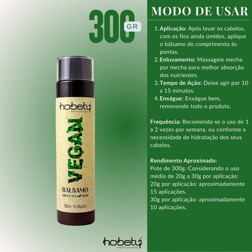 Kit Vegan Hobety Shampoo300ml+balsamo300ml+pré-shampoo150ml
