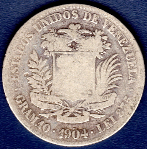 Moneda De Plata De 2 Bolívares Del Año 1904