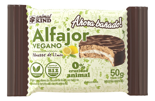 Alfajor De Limon Con Chocolate Vegano Animal Kind 18unidades