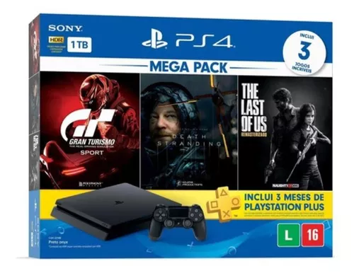 UZ Games - MEGA PACK 18: Console PS4 Slim 1 TB com 3 jogos novos e 3 meses  de PSN Plus + 3 JOGOS SEMINOVOS. (Jogos seminovos deverão ser escolhidos no  momento